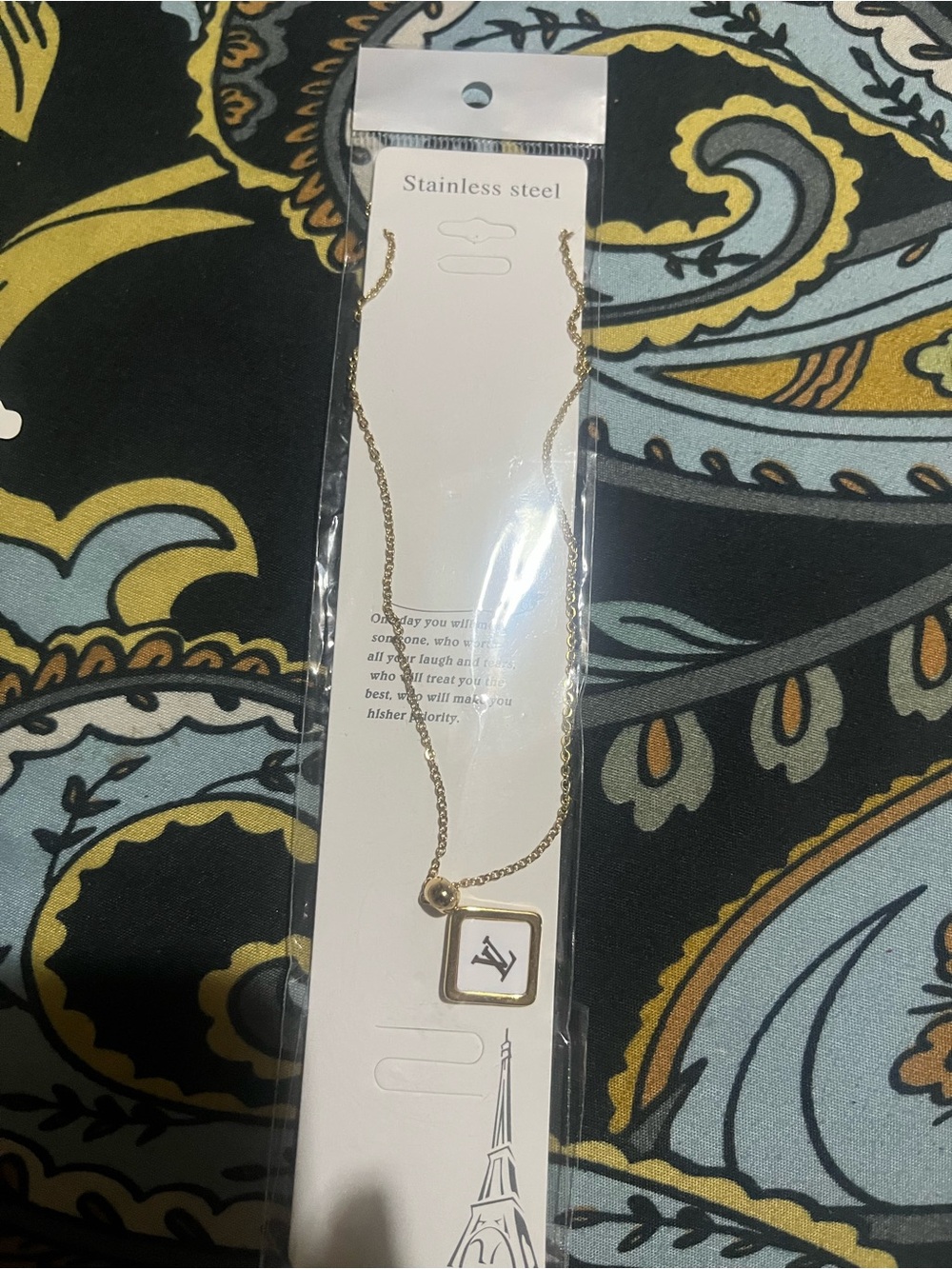 Gold Stainless Steel 14 k  Square Pendant Necklace
